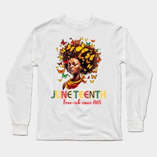 Juneteenth Afro Black Women Butterfly Black History Queen Long Sleeve T-Shirt